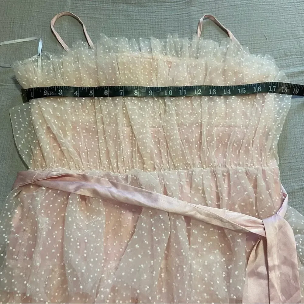 NWOT Lulus Wishing for Whimsy Blush Pink Swiss Dot Ruffle Tiered Midi Dr… - Picture 11 of 11